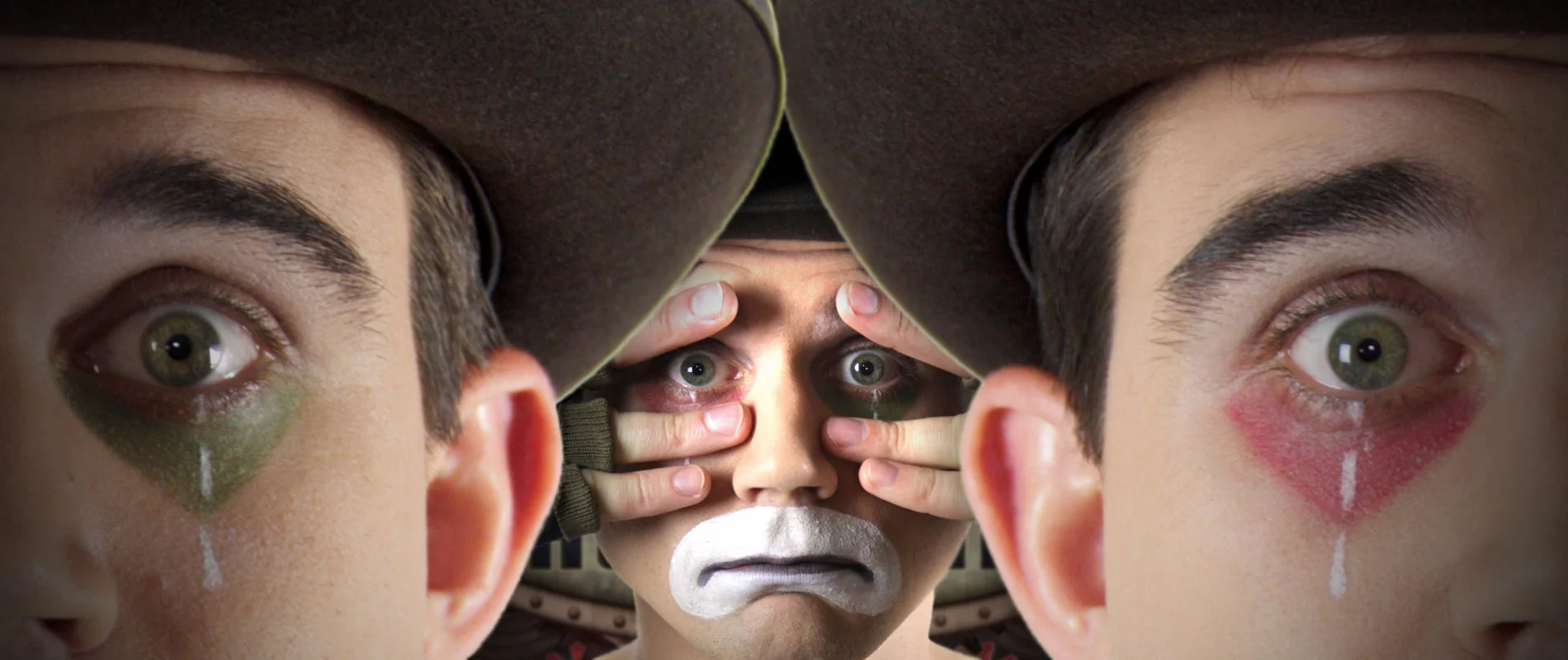 Three close views of Sad Clown Lee